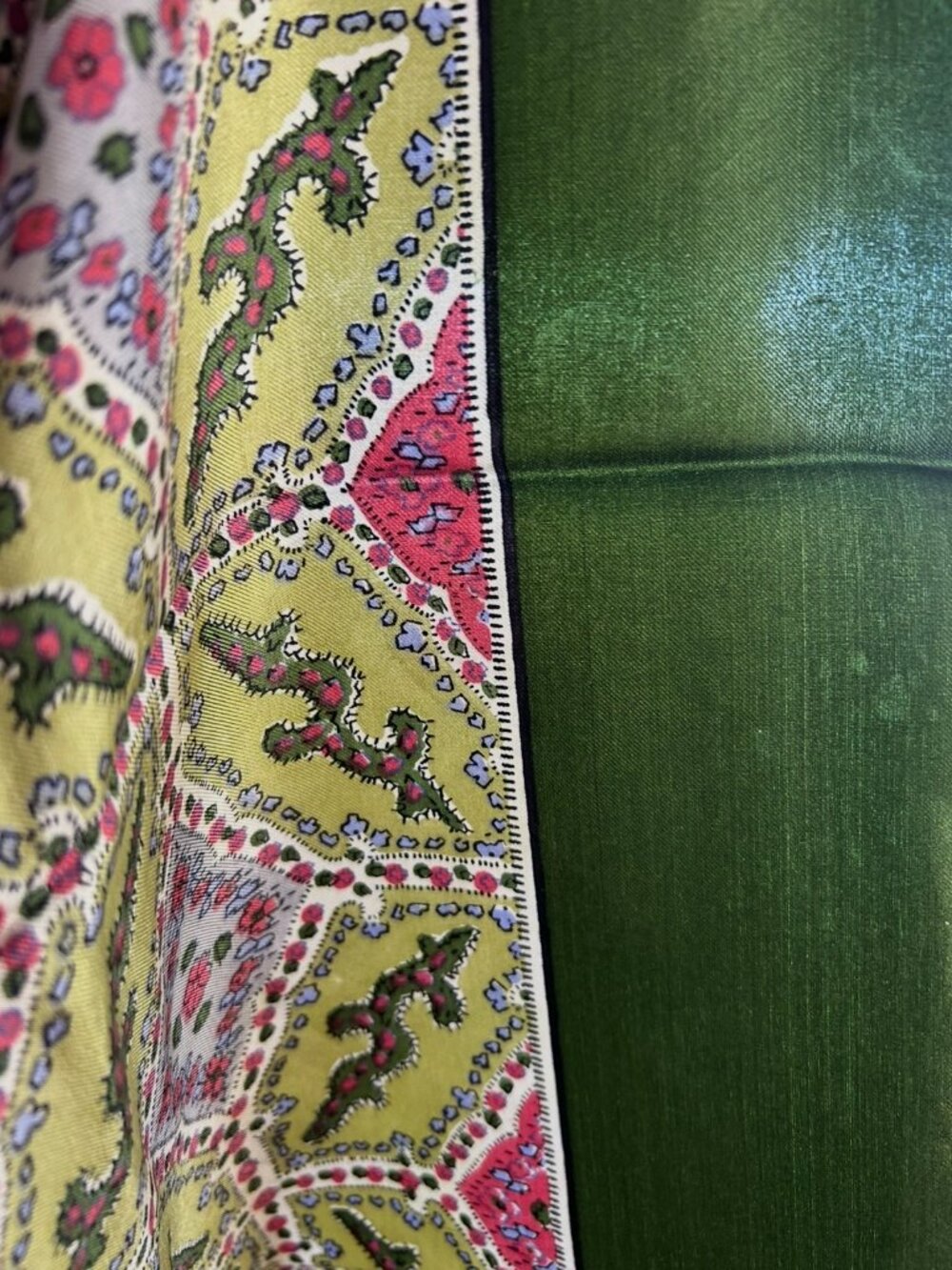 Vintage Liberty of London Green Border Silk Scarf - Picture 11 of 12